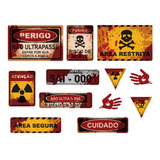 Decoração Halloween Barata Terror 12 Placas Perigo Sangrenta