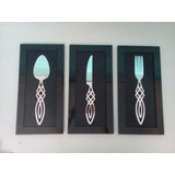 Decoração Quadro Talheres Espelhado Conj 3 Pçs