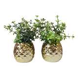 Decoração Sala Rack Dupla Vaso Geométrico Dourado Decor
