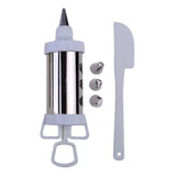Decorador De Bolo Inox Tipo Seringa Com 4 Bicos E Espátula