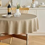 Decorelia Toalha De Mesa De Linho Impermeável Para Mesa Redonda Capa De Mesa De Tecido Decorativo Antiarranhões Para Mesa De Jantar E Mesa De Cozinha 177 Cm Redonda 4 A 6 Lugares Natural 