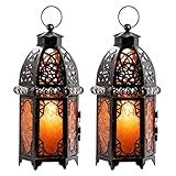 DECORKEY Conjunto De 2 Lanternas Marroquinas Decorativas Internas E Externas 28 Cm Tamanho Médio Vintage Metal Pendurado E Suporte De Vela De Mesa Decorações De Halloween Natal Ramadã Para Casa