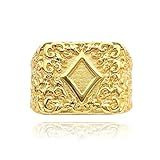 Dedeira De Ouro 24K Anel Masculino Carta Naipe Em Relevo Banhado Tamanho- 21