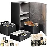 Deekin Card Deck Case Game Card Box Storage Card Deck Holder 3 Tray Card Storage Case Collectible Trading Card Cases With 18 Dice Compatible With MTG TCG CCG For 200 Sleeved Card Collect Black 