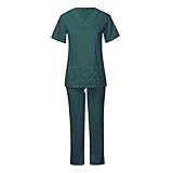 Deevoka Uniforme De Enfermagem Respirável Elástico Profissional De Manga Cor Sólida Conjunto De Calças Superiores Túnica De Roupas Femininas Para Verde S