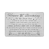 DEGASKEN Happy 18th Birthday Cards Gifts For Son Son 18 Year Old Bday Card Personalized Steel Engraved Wallet Card