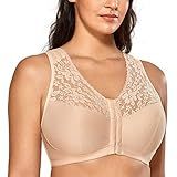 DELIMIRA Sutiã Racerback De Sutiã Com Cobertura Total Feminina Sem Fio De Renda Plus Size E Fechamento Frontal Bege 48D