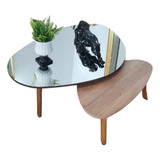 Demoglass Kit Mesa De Centro Espelhada Paris Cor Freijó