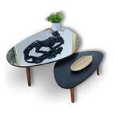 Demoglass Paris Mirror Black Conjunto De Mesas De Centro Cor Tampo Preto