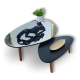 Demoglass Paris Mirror Black Conjunto De Mesas De Centro Cor Tampo Preto