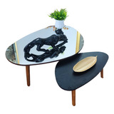 Demoglass Paris Mirror Black Conjunto De Mesas De Centro De Sala Decorativa Cor Tampo Preto 2 Unidades