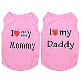 Deruila 2 Peças I Love My Mommy Daddy Padtern Dog Camisetas Roupas Camisetas Para Cães Roupas Roupa De Verão Casacos Para Cães Pequenos Gato Pet Puppy PP Rosa 
