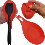 Descanso De Talheres Em Silicone Vermelho Com Apoio Alça