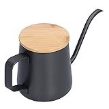 Despeje Sobre A Chaleira De Café Mini 12 Onças 350 Ml Chaleira De Pescoço De Ganso Preta Com Tampa De Bambu Bico Longo Estreito Panela Manual Para Fazer Café Máquina De Café De Aço Inoxidável Bule De
