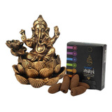 Deus Ganesha Incensario Cachoeira Cascata Hindu Resina Ouro