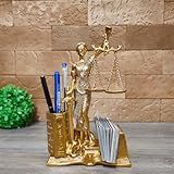 Deusa Da Justiça Dama Thêmis Estátua Direito Advogado Porta Caneta E Cartão Resina Dourado C Brilho 