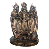 Deusa Tríplice Da Lua Wicca Bruxa Resina 29cm Dourado