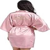 DF Deals Robe Feminino De Cetim Para Dama De Honra E Noiva Festa De Casamento Roupão Curto Com Glitter Dourado Rose Gold Mother Of The Bride X Large US Size 8 10