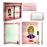 Diario Menina Com Cadeado Caneta Papel Carta E Envelope
