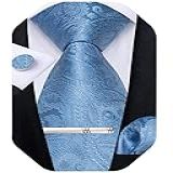 DiBanGu Masculino Gravatas De Seda Paisley- Gravata Trançada E Lenço Bolso- Conjunto Abotoaduras- Para Festa Casamento Com Caixa Presente- Azul