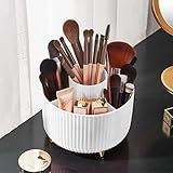 Diesisa Organizador De Pincéis De Maquiagem Giratório 360 Com 5 Seções Suporte Giratório Para Pincéis De Maquiagem Para Cosméticos Esmalte Material De Arte Organizador De Mesa De Banheiro Branco