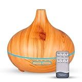 Difusor De Aromas Grande 500ml Umidificador De Ar Ultra Sônico Potente Temporizador Ate 6h 7 Cores De Led Difusor De Óleo Essencial Abajur Led Controle Remoto AlverSun