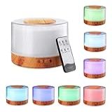 Difusor De Aromas Umidificador De Ar Ultra Sônico 500Ml Difusor De Óleo Essencial Abajur Led Lâmpada Colorida Com Controle Remoto MADERA CLARA 