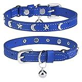 DILLYBUD Coleiras De Couro Para Gatos Meninos E Meninas Com Sino E Cinto Elástico De Segurança Pino De Estrela E Lua Personalizado Coleira Ajustável Com Fivela Segura Para Gatinhos Pequenos Gatos Grandes Tamanho 20 30 Cm Azul