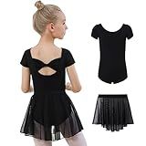 DIPUG Meninas Collant De Balé Preto Com Saia Removível Vestido De Dança Infantil Oco Nas Costas Tamanho Combinado 10 11 12 Xl
