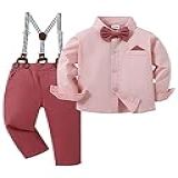 DISAUR Roupas Para Bebês Meninos Camisa Social Infantil Com Gravata Borboleta Calça Suspensória Conjunto De Roupa De Cavalheiro Casamento 1 6 Anos Rosa N 2 3 Anos
