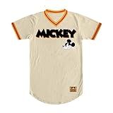 Disney Camisa De Beisebol Masculina Mickey Mouse Camisa Masculina Clássica De Beisebol Mickey Mouse Creme GG