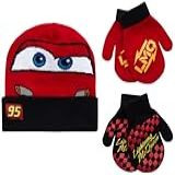 Disney Cars Lightning McQueen Reversible Hat And 2 Pair Mitten Cold Weather Set Toddler Or Little Boys Ages 2 4 Or 4 7 Red Black Lightning McQueen Toddler Boys Ages 2 4 