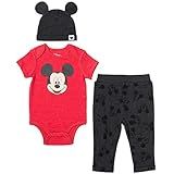 Disney Mickey Mouse Minnie Mouse Rei Leão Ursinho Pooh Body Para Bebê Calças E Chapéu Conjunto De 3 Peças De Recém Nascido A Bebê Vermelho Cinza 3 6 Months