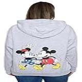 Disney Moletom Com Capuz Feminino Mickey E Minnie Mouse Estampado Com Zíper Cinza Claro M