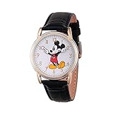 Disney Relógio Com Pulseira De Couro De Quartzo Analógico E Ponteiros Articulados Mickey Mouse Preto
