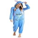 Disney Stitch Pijama De Uma Peça Para Mulher E Homem  Macacões Inteiros Suaves Capuz  Pijamas Inverno Mulher Polar  Acessórios Oficiais Lilás E Stitch  Azul  G