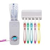 Dispenser De Pasta De Dente Automático Com Porta Escovas Suporte Para Creme Dental E 5 Escovas Sem Pilhas Organizador Branco Para Banheiro