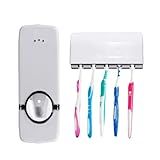 Dispenser De Pasta De Dente Com Suporte Para 5 Escovas Branco Sistema Automático E Prático Para Banheiro Organizador Compacto E Funcional