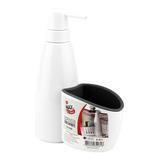 Dispenser Detergente Com Suporte Porta Esponja Sabão Clink Cor Branco