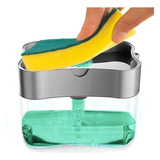 Dispenser Sabão Detergente 2x1 Suporte Porta Bucha Esponja Cor Cinza
