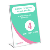 Display Expositor A4 Em L 21x30cm Ps Cristal Balcão Kit 4 Pç
