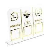 Display Placa 3 Em 1 WhatsApp Pix Instagram Qr Code Branco Pagamentos Interação Balcão Loja Estabelecimento Vendas Studio Cílios Sobrancelha Branco E Dourado