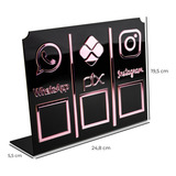 Display Placa 3 Em 1 Whatsapp Pix Instagram Qr Code Preto Preto E Rosa
