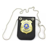 Distintivo Brinquedo Dourado Metal Policial Festa Fantasias