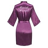 DITSONEO Roupões Femininos De Cetim Quimono Para Noivas Madrinhas Vestidos De Casamento Para Festa De Noiva Prata E Strass Roxo Escuro Tamanho Único