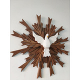 Divino Espirito Santo Em Madeira 60 X 60 Cm raios Duplos Cor Marrom escuro