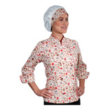 Dólmã Chef De Cozinha Feminina Estampada Cafeteria Padaria