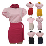 Dolma Chef Feminina Rosa Gabardine Manga Curta Uniforme
