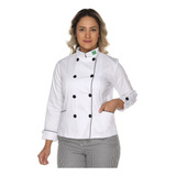 Dolmã Chef Feminino Duplo Abotoamento Com Bandeira Branco