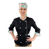 Dólmã Feminina Chef Cozinha Bandana Estampada Floral Verde